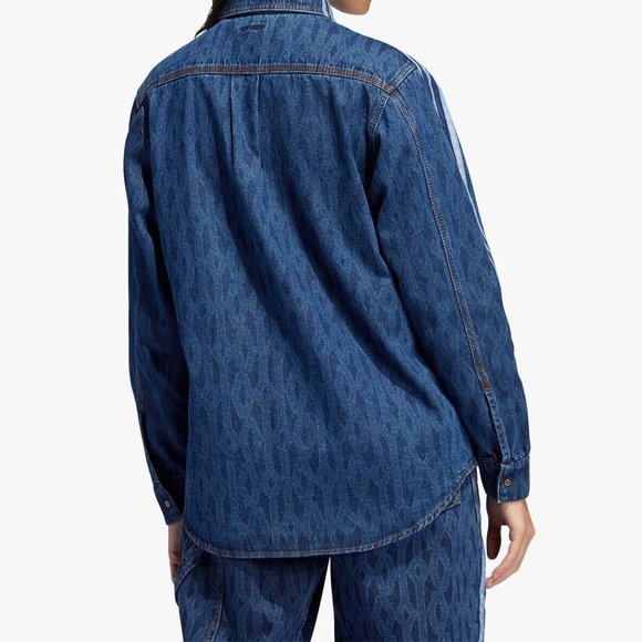 Adidas Ivy Park All Gender Blue Monogram Denim Button Up Shirt Size 2xs H61704 - Picture 4 of 4